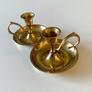 Vintage Brass Candlestick Holder Set
